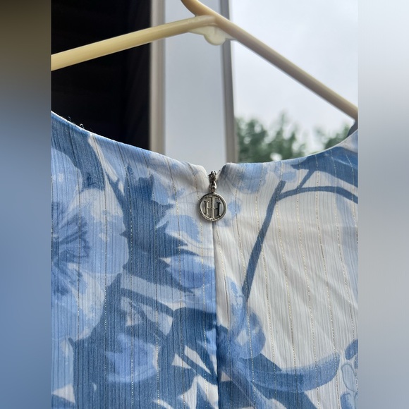 🆕 Tommy Hilfiger Blue Floral Asymmetrical Ruffle Midi Dress – Size 12 - Picture 8 of 15
